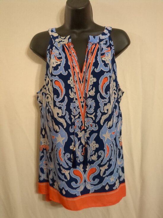 Rose & Olive Tops - L 🏵💙🏵 Sleeveless Colorful Floral Abstract Tunic Top